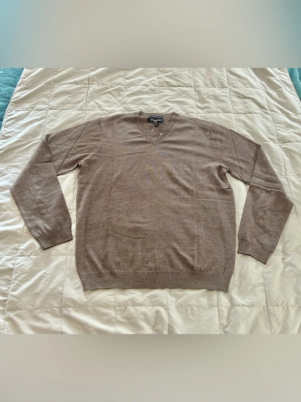 Pronto Uomo 100% Extra Fine Merino Wool Men’s V-Neck Sweater - Brown, XL - NWT